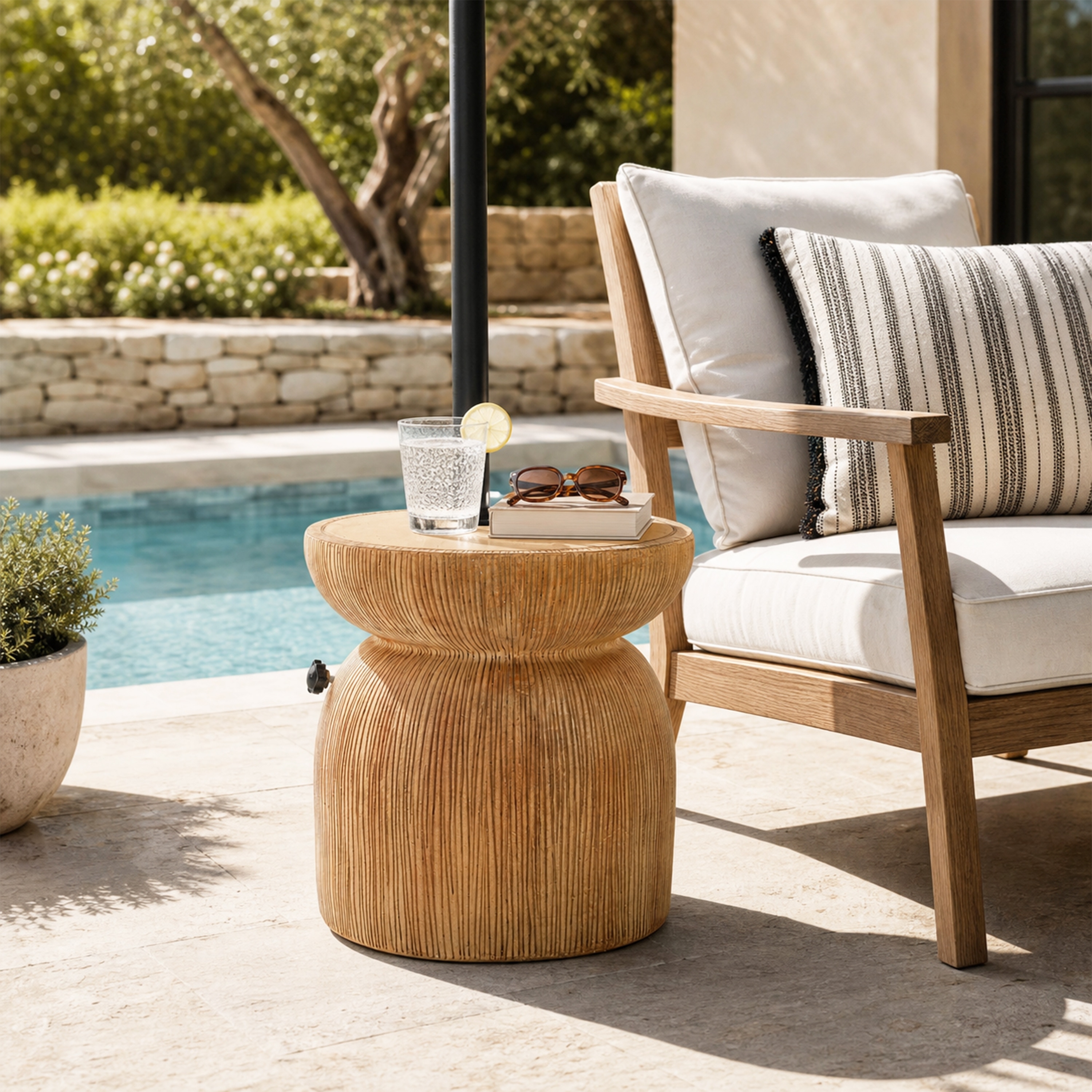 Christopher Knight Home - Odelia Modern Outdoor Lightweight Concrete Side Table Umbrella Base with Sand-Filling Stability