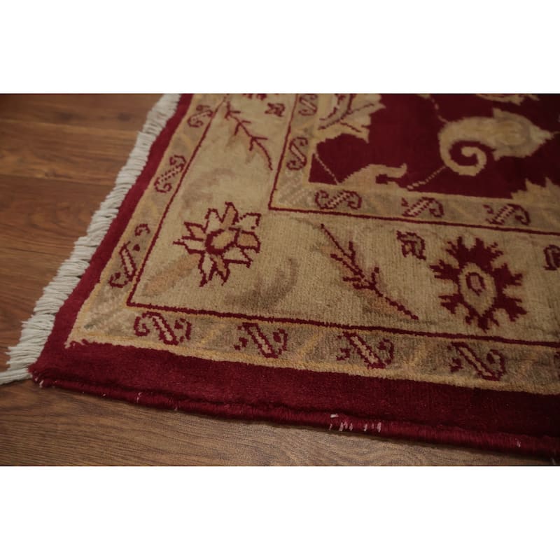 Hand Knotted Oriental 100% Wool Carpet Traditional Floral Red Peshawar Area Rug - 4' 10'' X 4' 0''