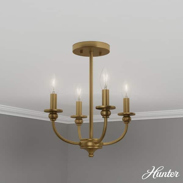 slide 2 of 4, Hunter Southcrest 4 Light Flush Mount Ceiling Light - Entry, Bathroom, Hallway - Candle, Farmhouse, Transitional Luxe Gold