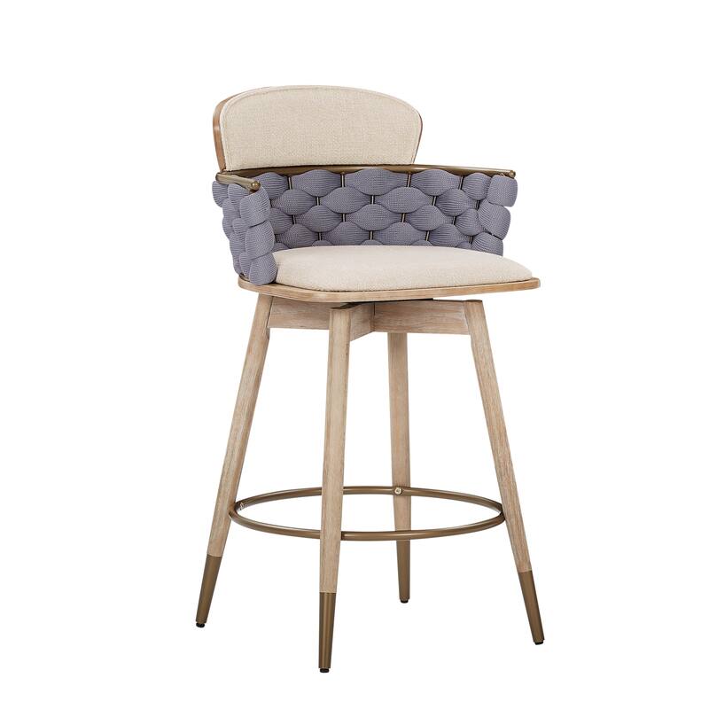 Art Leon Retro Woven and Wood Counter Height Barstool