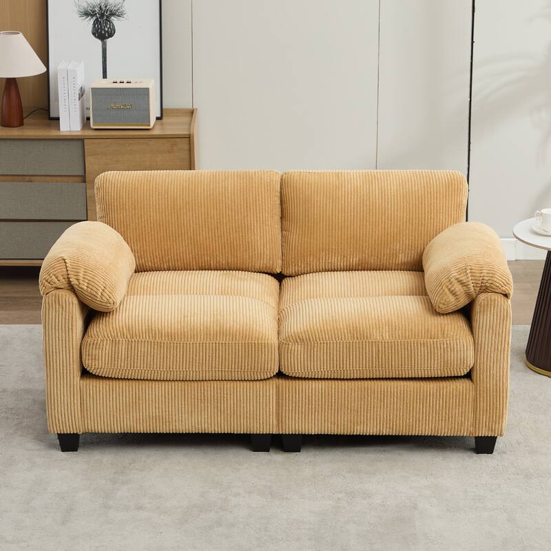 Multi-Seater Corduroy Sectional Sofa, Modular Settee, Included Removable Ottomans