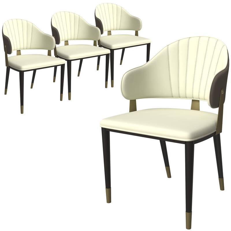 Leather Dining Chair in Iron Set of 4 with Gold Accents Design Modern Ergonomic Side Arm Chair - Taupe