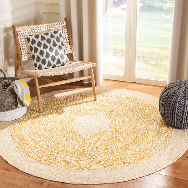 SAFAVIEH Handmade Cape Cod Edelfriede Coastal Jute Rug - 5' Round - Gold/Natural