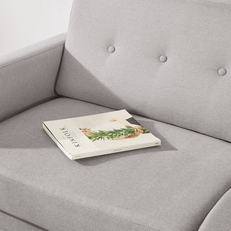 ADAIR Modern Tufted Linen Sofa with Armrest Pockets by Crown Comfort