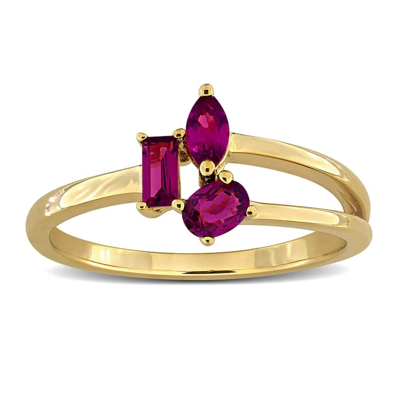 Miadora Multi-Gem Three Stone Split Shank Ring Sterling Silver