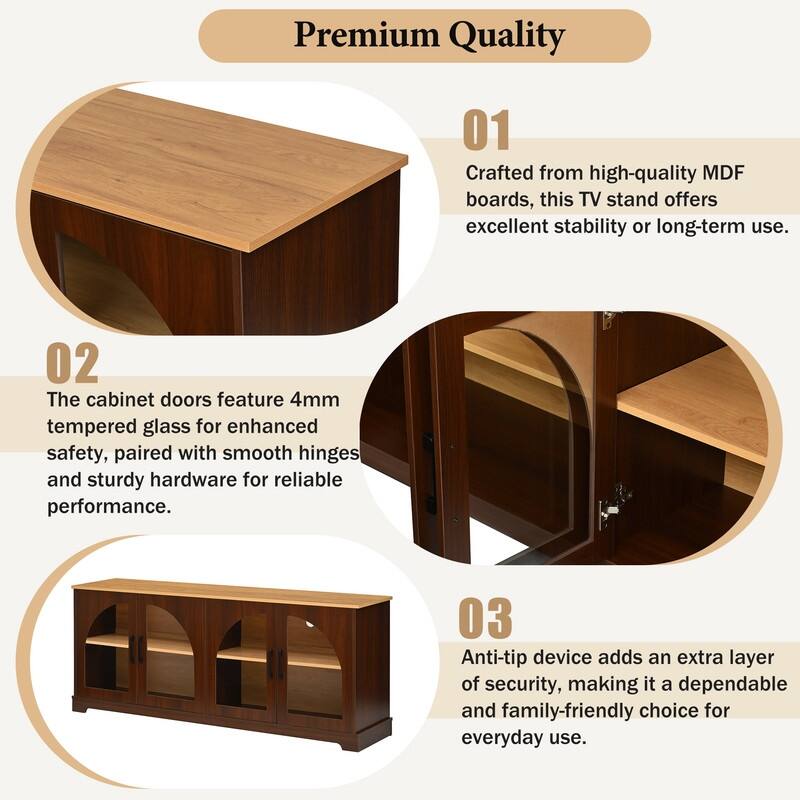 Farmhouse 66.9" TV Stand for TVs Up to 70", Wood Media Console with Adjustable Shelves and Glass Doors