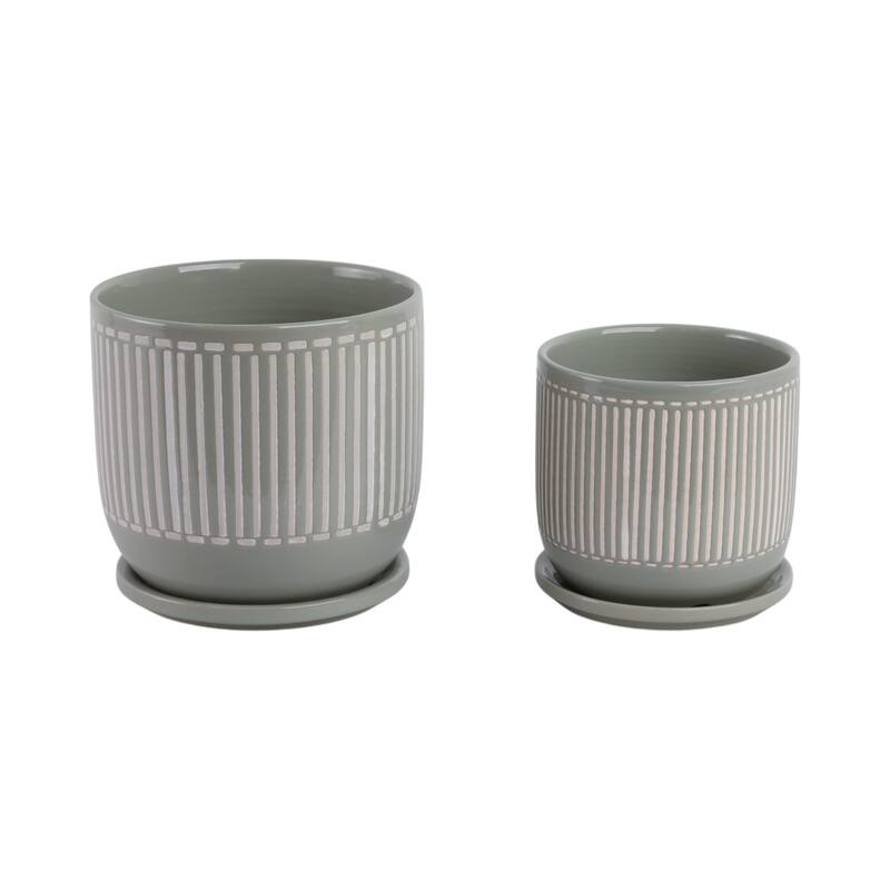 Ceramic Circular Saucer Planters Set of 2 - 6/8 in.