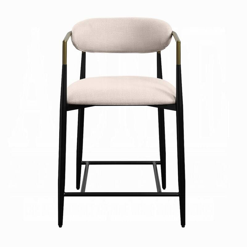 Vonn 25 Inch Counter Height Chair, Beige Fabric, Black Metal Frame
