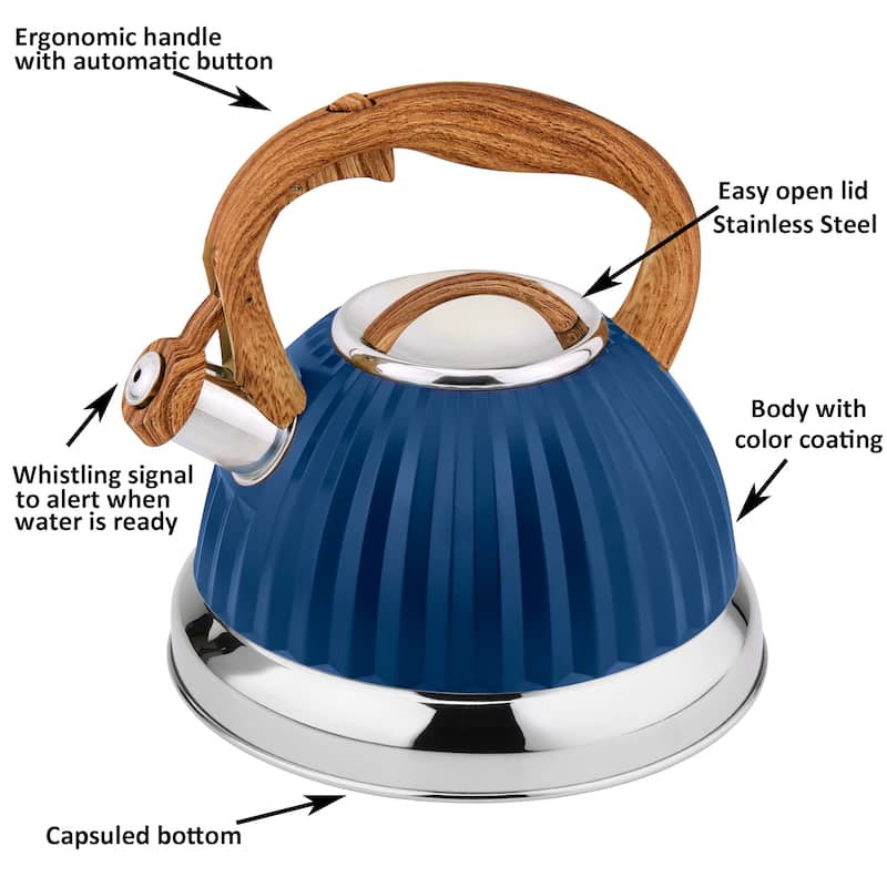 Lorren Home Trends Stovetop Tea Kettle 3L/12 Cups, Whistling Spout.