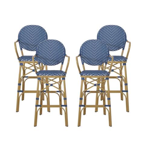 Vande Wicker and Aluminum Outdoor 29.5 Inch French Barstools by Christopher Knight Home