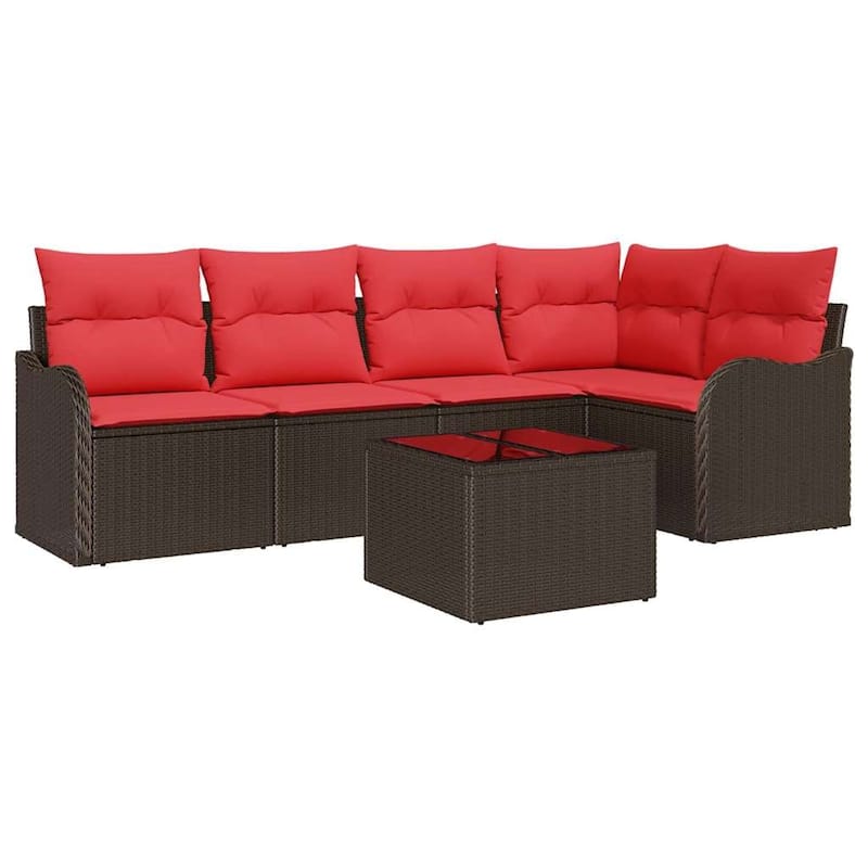 vidaXL 5/6 Garden Sofa Set with Cushions Black/Brown/Grey Poly Rattan - 91.5 x 48.2 x 27.2