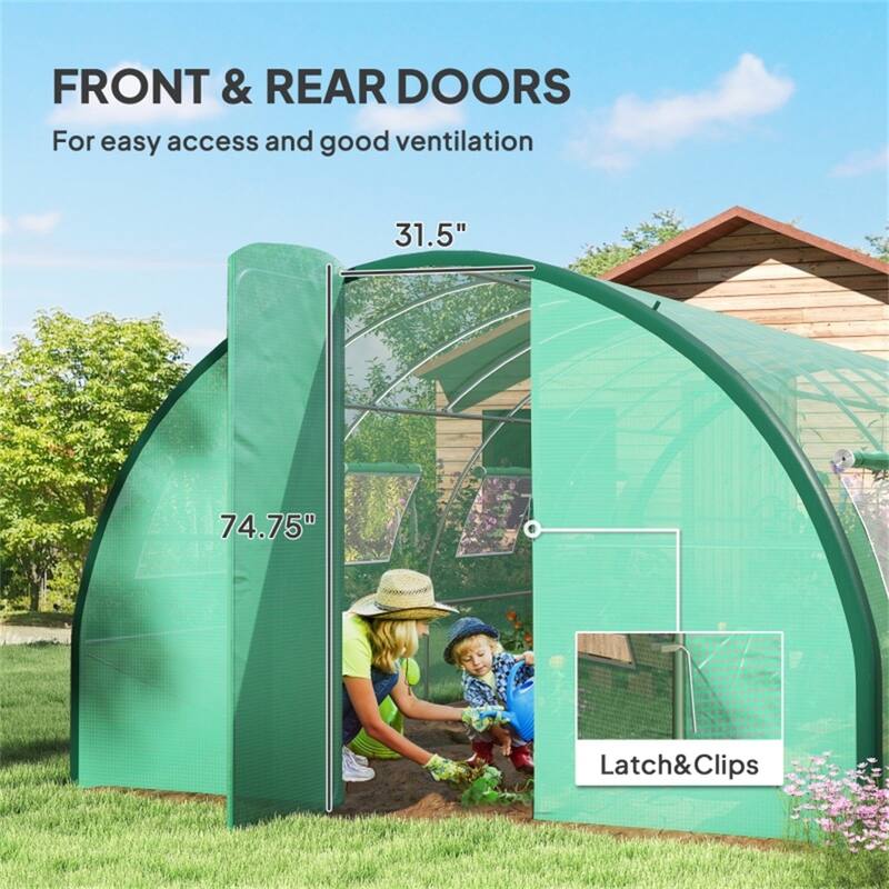 Large Green Poly Tunnel Greenhouse with Galvanized Steel Frame and UV Weather Protection Ventilation