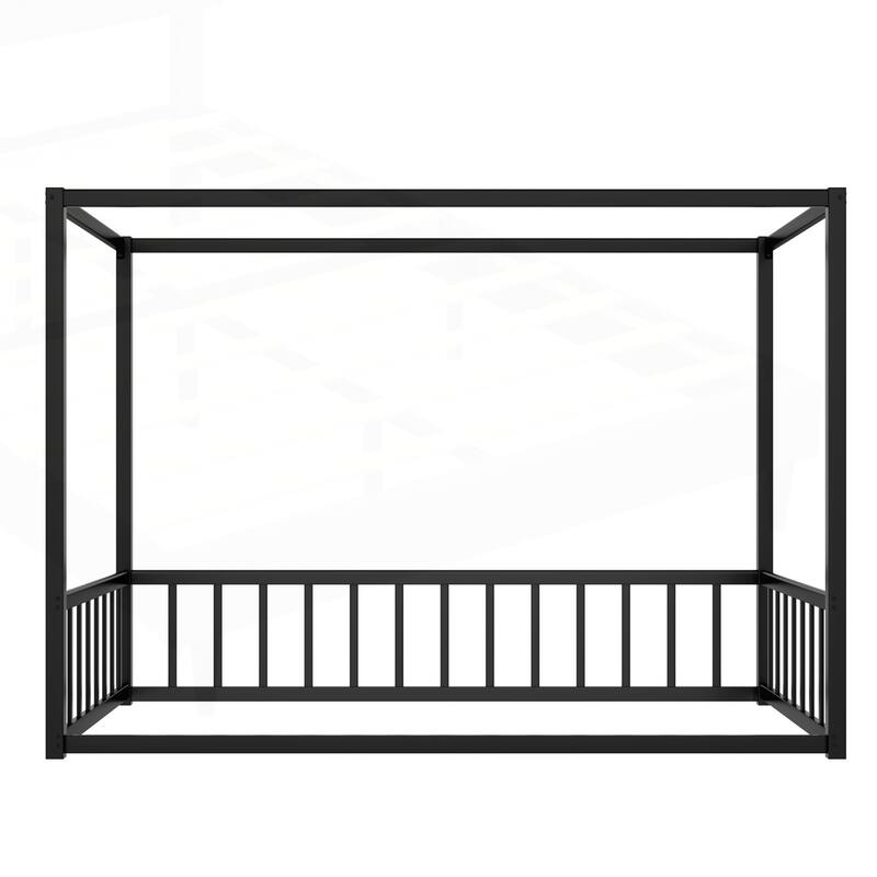 Modern Iron Double-Size Floor Bed with Multi-Functional Guardrails and Stable Structure