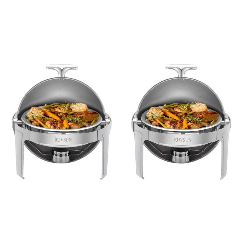 1/2 Set 6 QT Stainless Steel Round Roll Top Chafing Dish - 2-Set