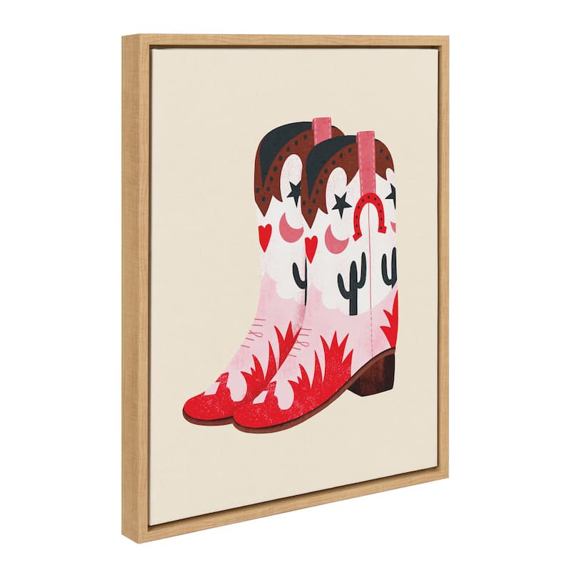 Kate and Laurel Sylvie Cowgirl Boots Framed Canvas by Tània García - 18x24 - Natural