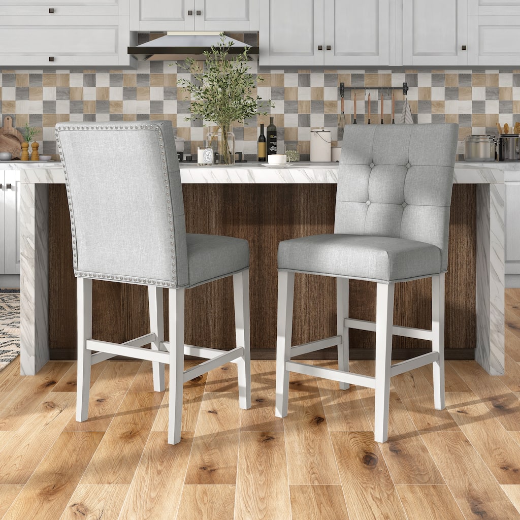 Tia Modern Tufted Grey Counter Chairs (Set of 2) by Furniture of America