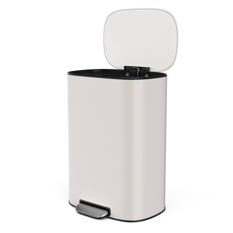 13 Gallon 50L Kitchen Foot Pedal Operated Soft Close Trash Can - White