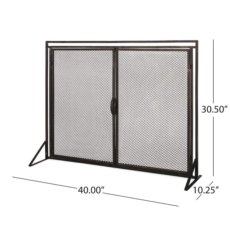 Modern Iron Fireplace Screen with Easy Access Doors and Matte Finish