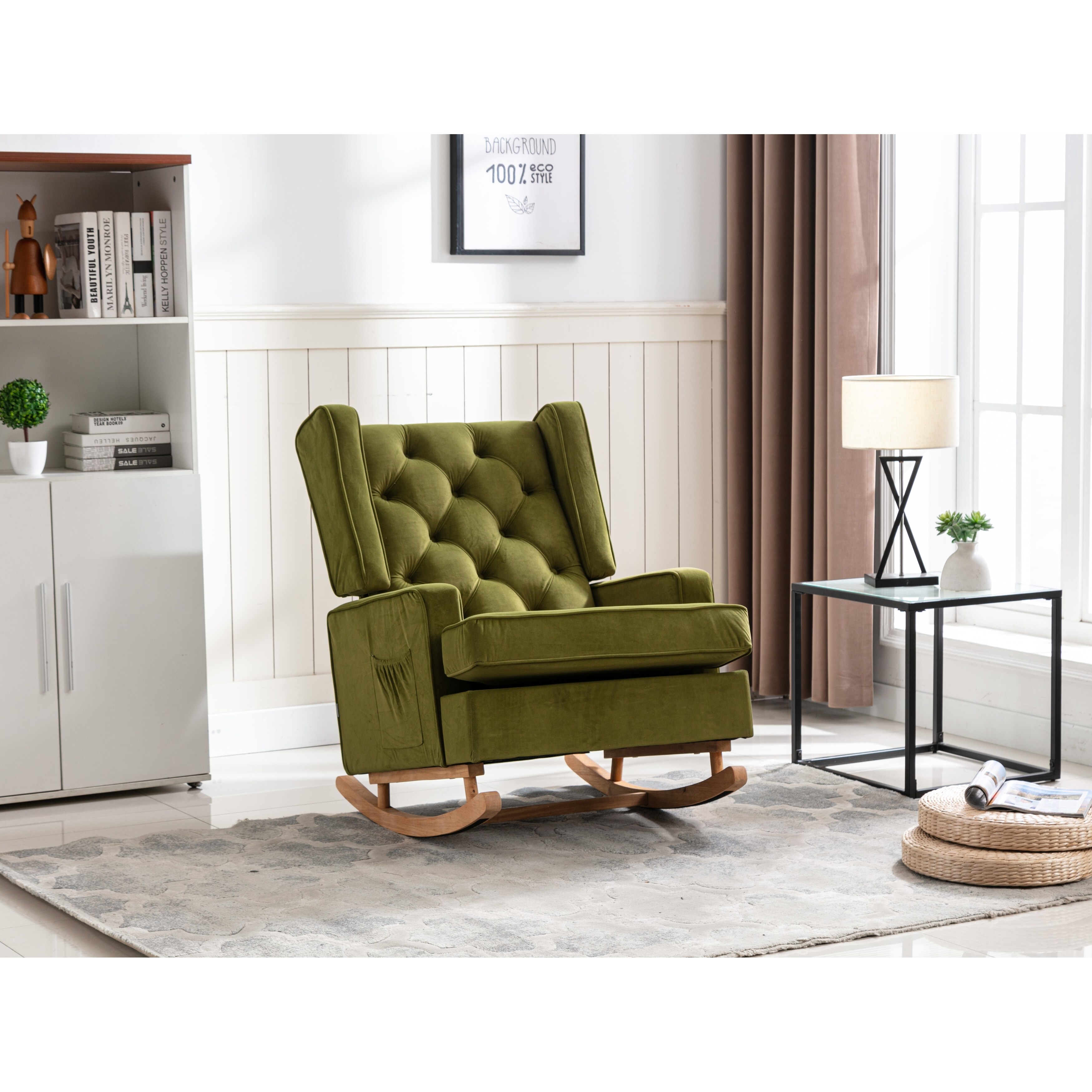 Nursery Rocking Chair Upholstered Mid Century Modern Rocker