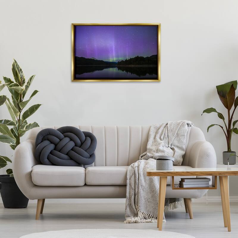 Stupell Luminous Purple Northern Lights Framed Floater Canvas Wall Art Design By Nancy Crowell