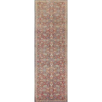 Floral Sarouk Persian Vintage Runner Rug Hand-Knotted Wool Carpet - 3'4" x 13'0"