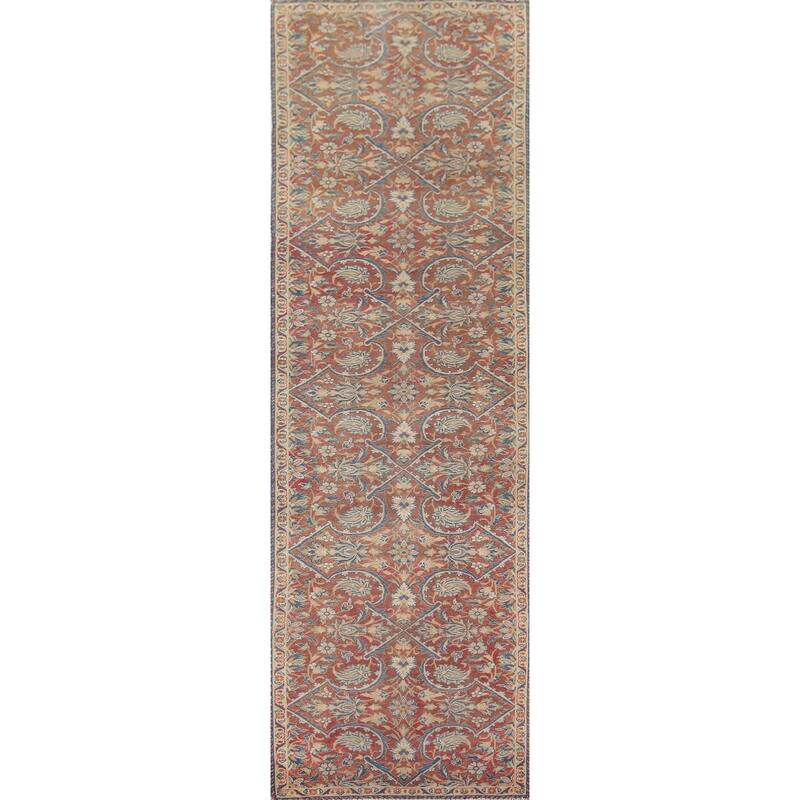 Floral Sarouk Persian Vintage Runner Rug Hand-Knotted Wool Carpet - 3'4" x 13'0"