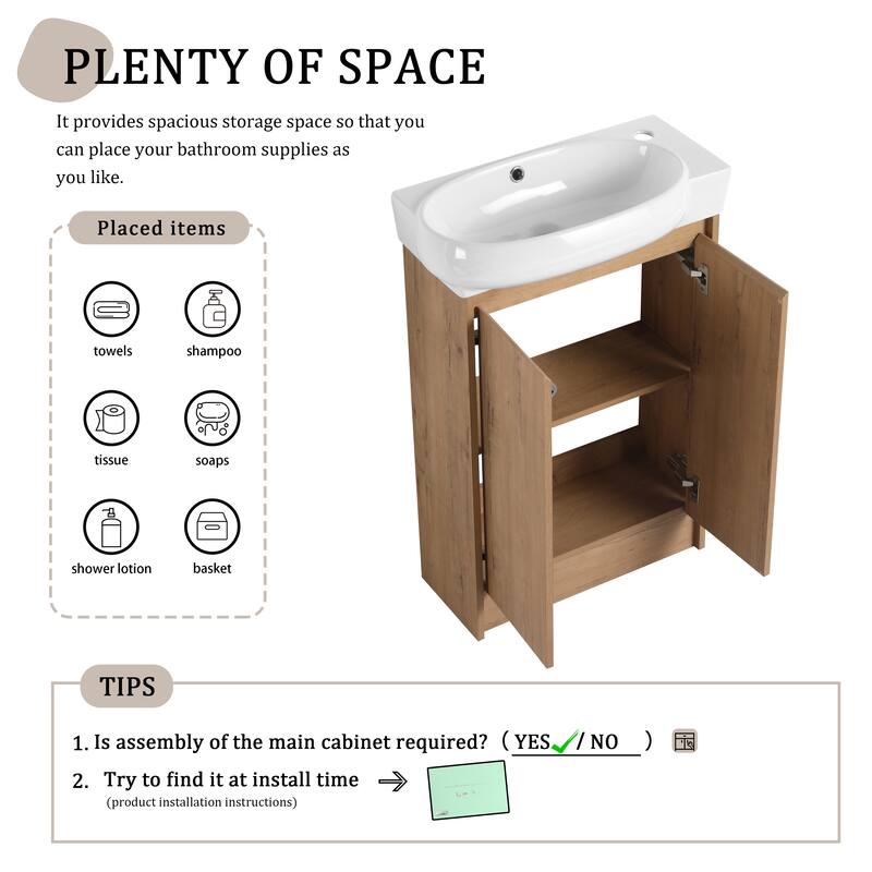Beingnext 16"/23" Bathroom Vanity with Sink, Floating/Freestanding Bathroom Vanity with Soft Close Door