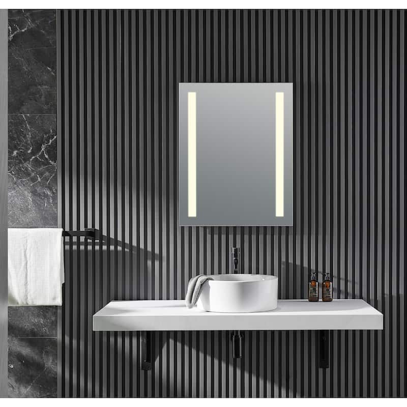 ANZZI Mantra Polished Silver 30 in. x 24 in. Frameless LED Bathroom Mirror with Defogger