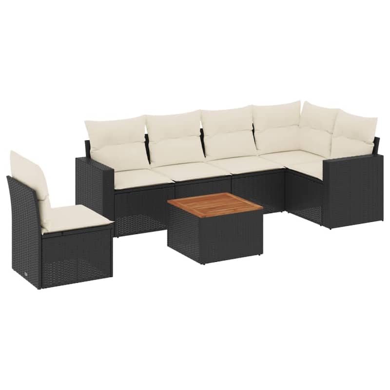 vidaXL Patio Sofa Set with Cushions Outdoor Furniture 7 Piece Poly Rattan - 21.7 x 21.7 x 14.6