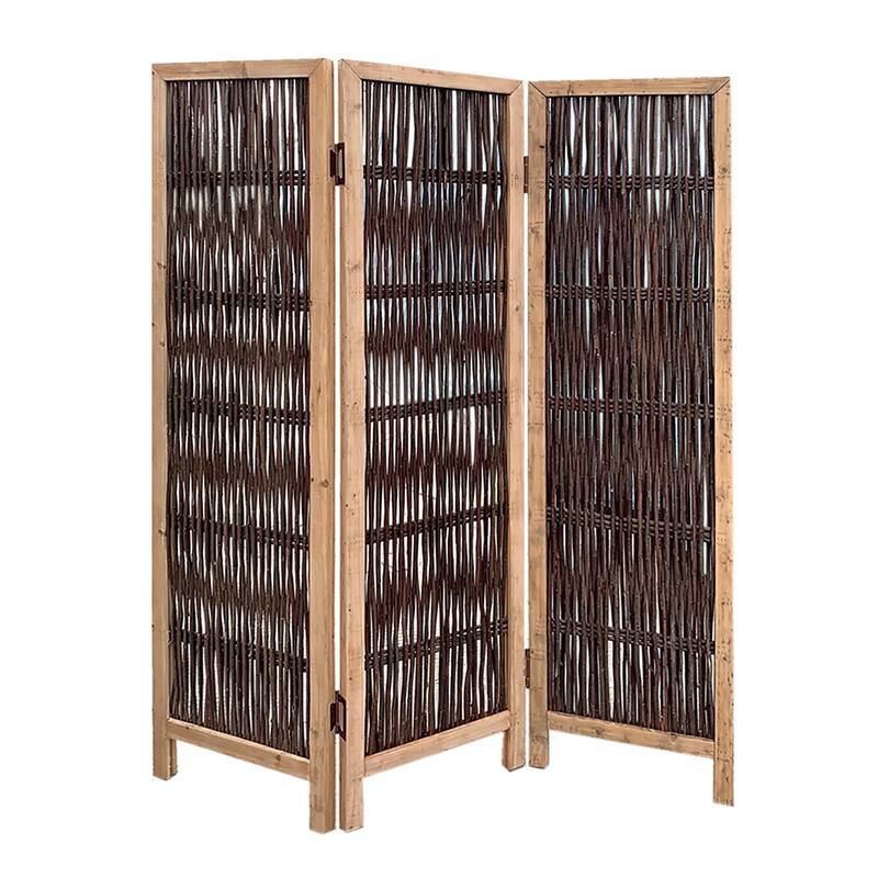71 Inch 3 Panel Interconnected Branches Room Divider, Brown