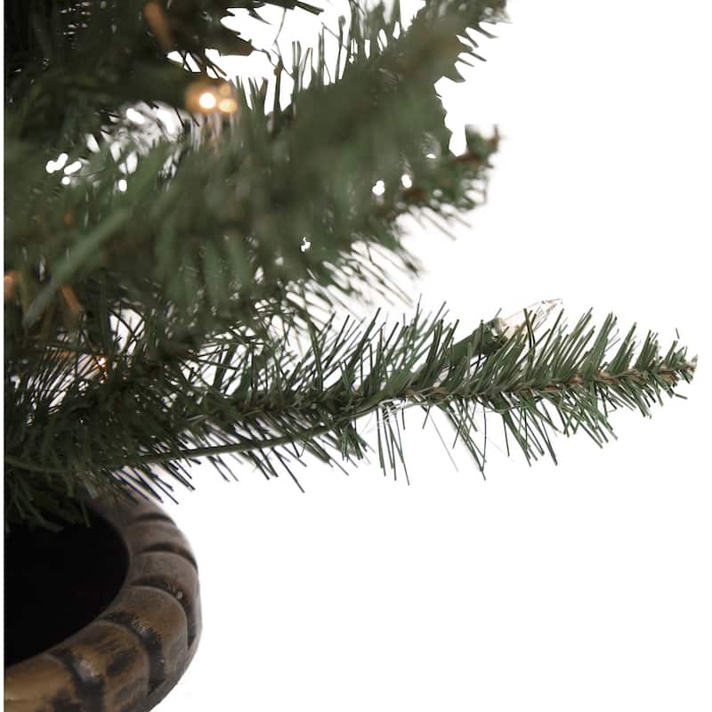 2 Potted Porch Pine Topiary Slim Artificial Trees 4' Clear Lights - Tabletop