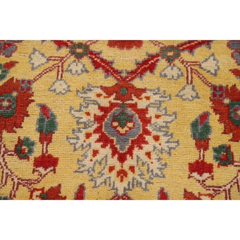 Yellow Kazak Oriental Foyer Rug Hand-Knotted Floral Wool Carpet - 2'0" x 3'0"
