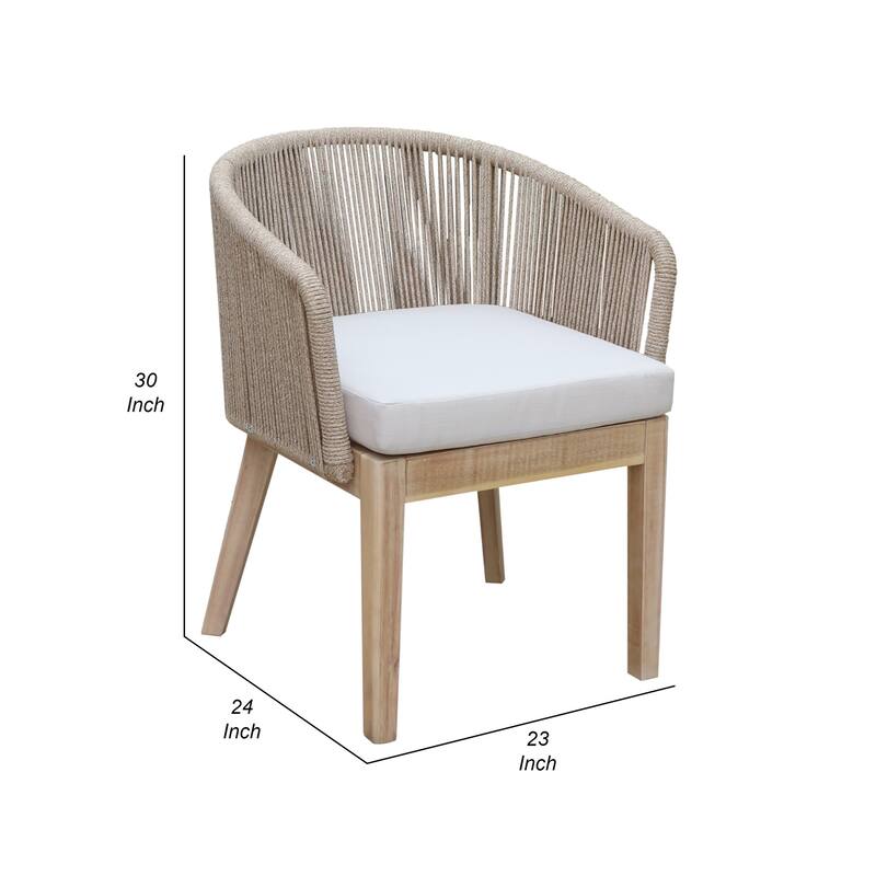 Dexi 24 Inch Set of 2 Dining Chairs, Acacia Wood Frame, Beige Woven Rope