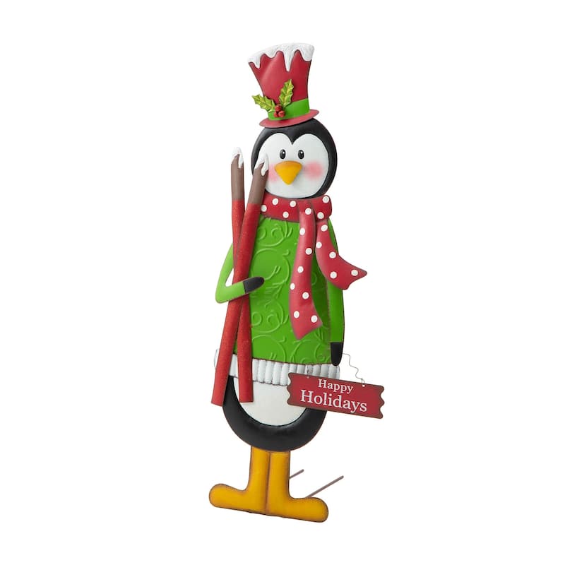 Glitzhome 36"H Christmas Metal Penguin Nutcracker Yardstake Standing Sign Wall Decor