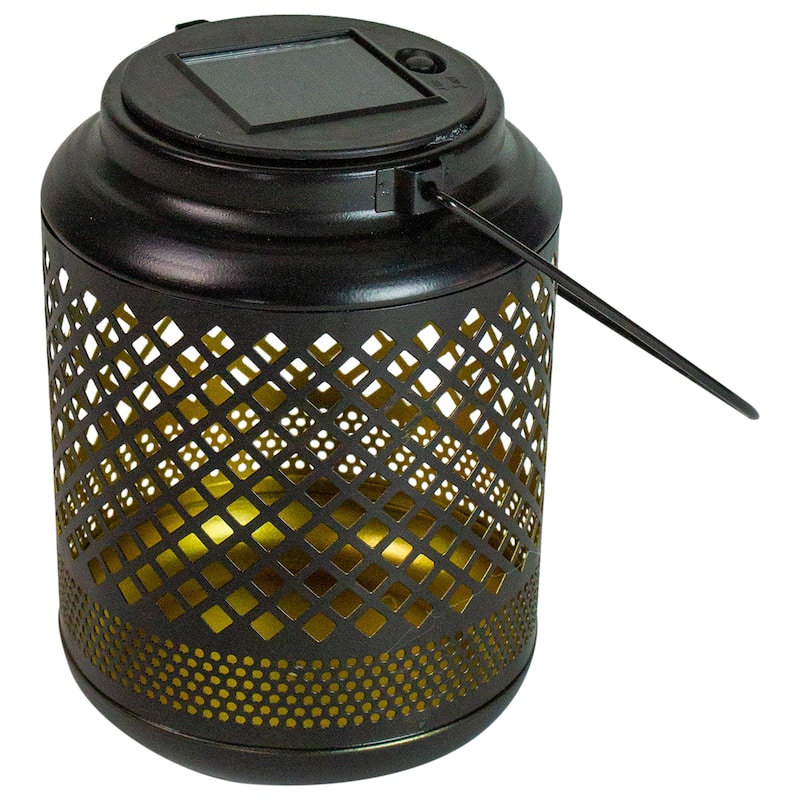 7" Black Diamond Cut Out LED Outdoor Solar Lantern with Handle - 5