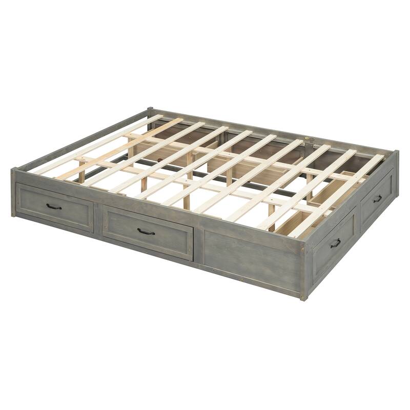 Queen Size MDF Platform Bed with 6 Storage Drawers and 400lb Weight Capacity