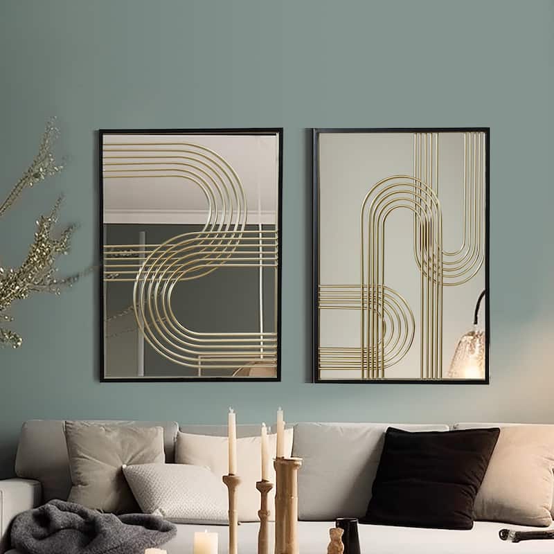 Modern Gold Iron Loops Rectangular Accent Wall Mirrors (Set of 2) - 25.98" H x 17.91" W x 0.98" D