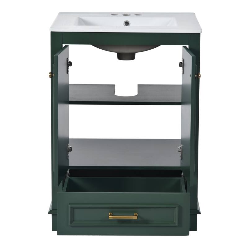 GDFStudio - Halcyon Modern Freestanding Bathroom Vanity with Ceramic Sink and Soft-Closing Storage Doors & Silver Handles