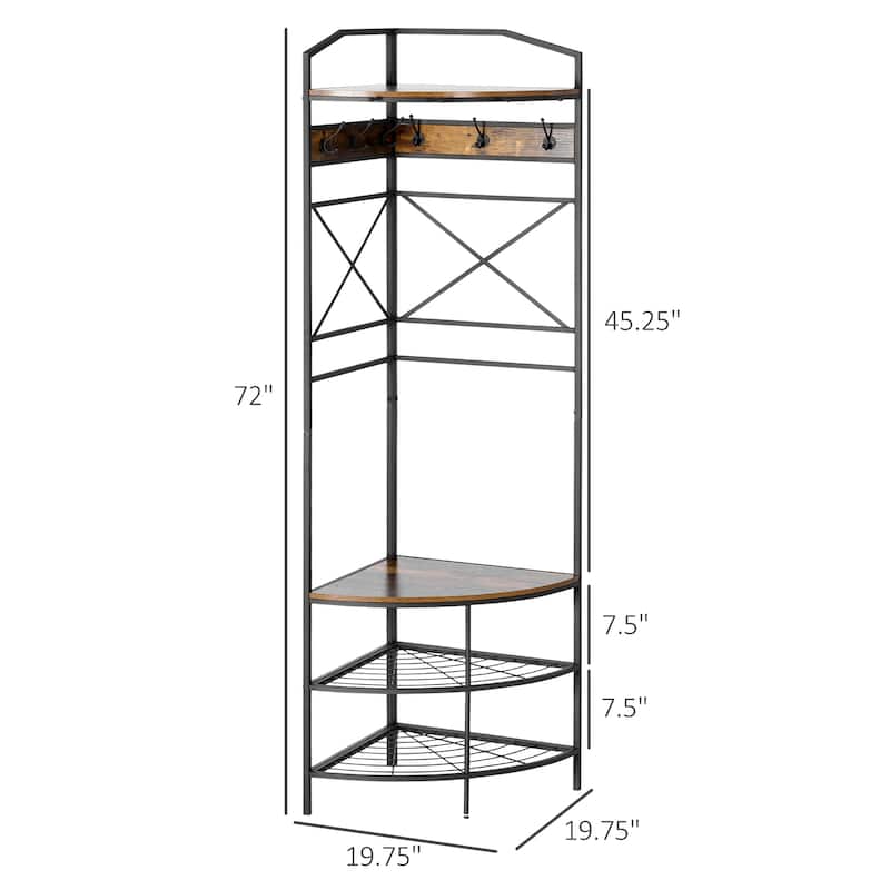 HOMCOM Industrial Corner Hall Tree with Shoe Bench, Entryway Coat Rack, Freestanding Coat Tree with 6 Double Hooks, Rustic Brown