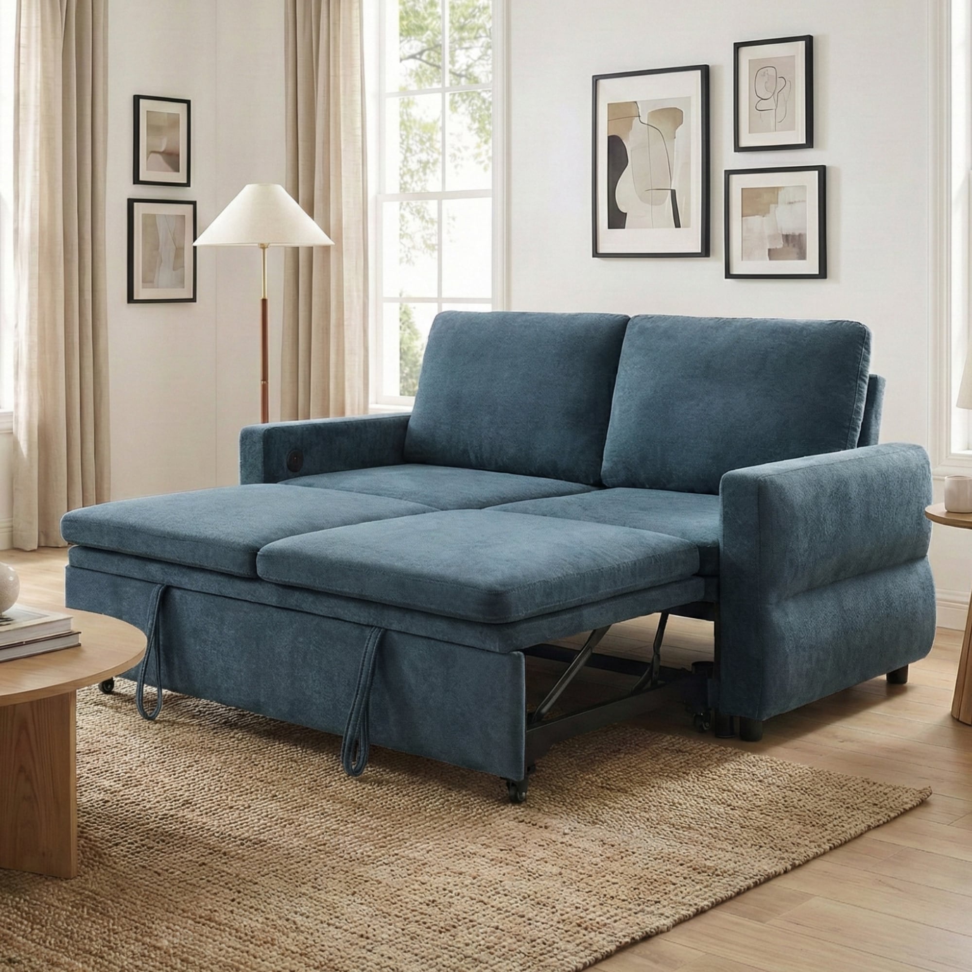 Small Space Sofa Bed with USB & Adjustable Backrest - Converts to Sleeper