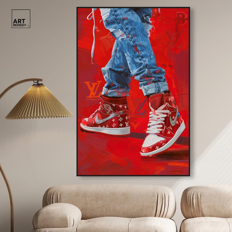 Bold Red Glam Sneakers Canvas by Art Remedy