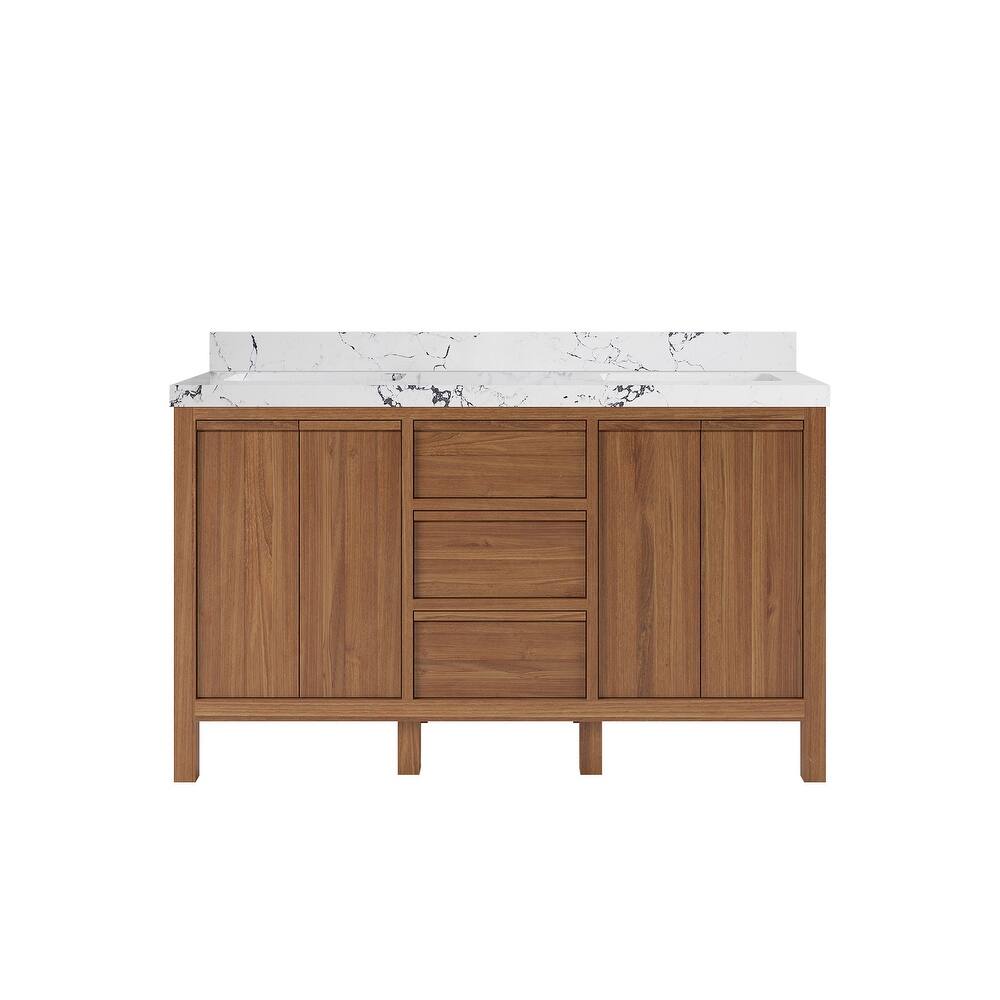 Willow Collections 60 in. W x 22 in. D Elizabeth Solid Teak Wood Double Sink Bathroom Vanity with Countertop