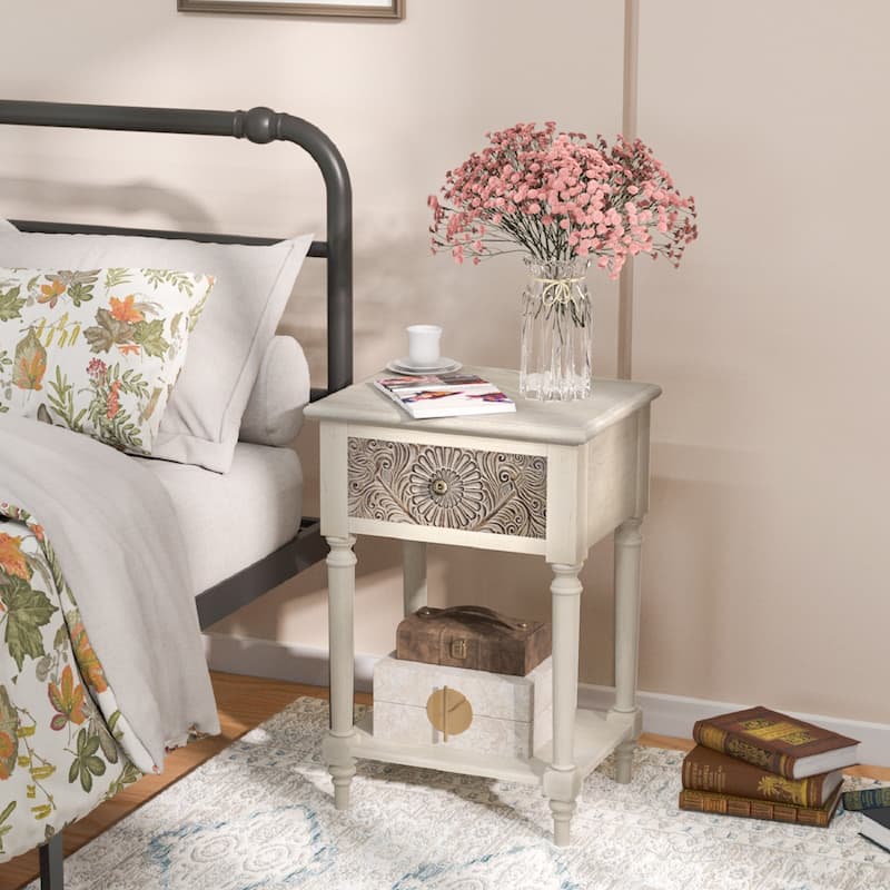 SUNBURY Vintage Solid Wood Nightstand with Drawer