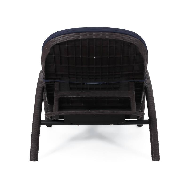 Outdoor polypropylene resin chaise lounge with armrests and cushions