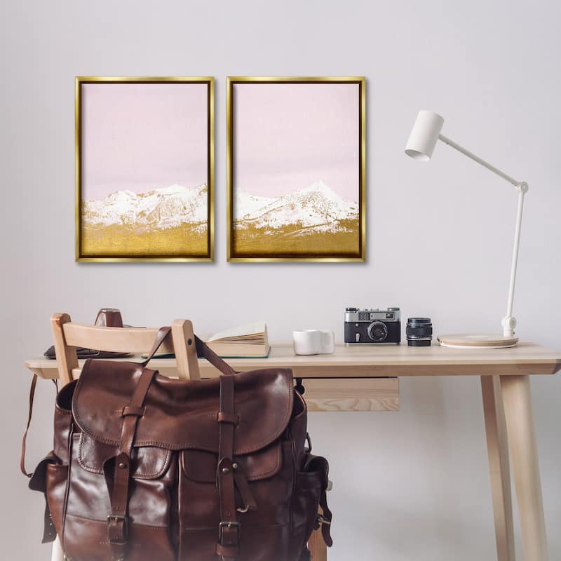 Stupell Snow Tipped Mountains on Pink Framed Floater Canvas Wall Art Design By Gemma Bardot (Set of 2)