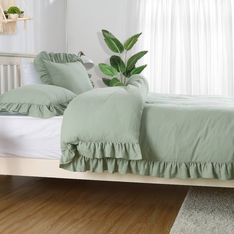 Soft Washed Microfiber Ruffle Duvet Cover Set