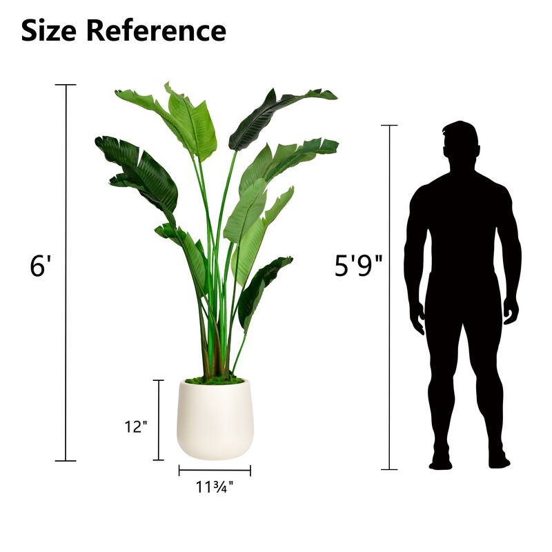 Artificial Banana Leaf Tree Bird Of Paradise in White Decor Pot