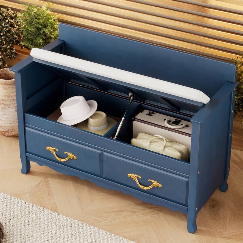 Shoe Bench with Removable Cushion,Hidden Storage and Back