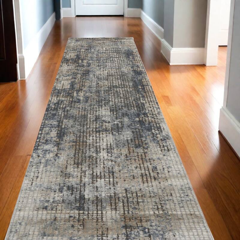 Melo Power Loomed Distressed Abstract Modern Area Rug By HomeRoots - 120' X '26' X '0.32 - 120' X '26' X '0.32 - Cream/Onyx - Runner
