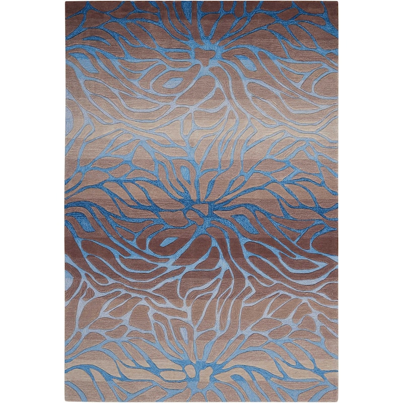 HomeRoots Gray and Blue Botanical Leaves Area Rug - 126' X '96' X '0.5